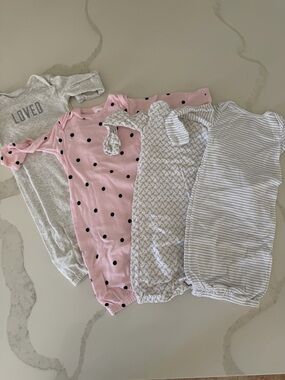 Baby Girls Polka Dot & Neutral Sleepsuit Bundle - Pink, Gray, White